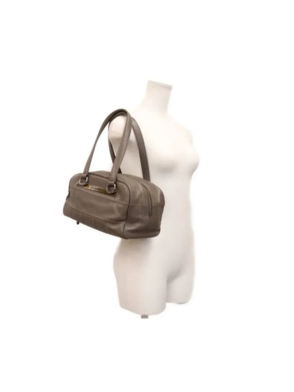 Chanel Gray Caviar Leather Chocolate Bar Mini Boston
